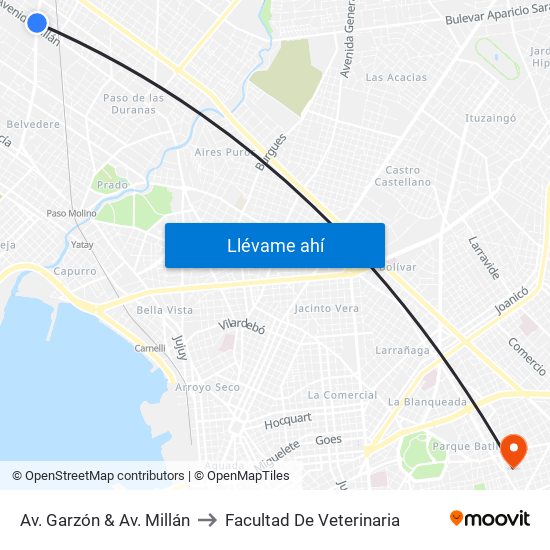Av. Garzón & Av. Millán to Facultad De Veterinaria map