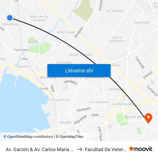 Av. Garzón & Av. Carlos María De Pena to Facultad De Veterinaria map