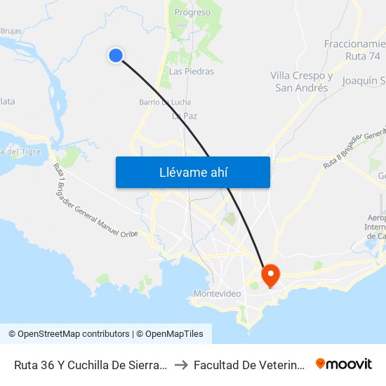 Ruta 36 Y Cuchilla De Sierra (S) to Facultad De Veterinaria map