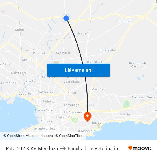 Ruta 102 & Av. Mendoza to Facultad De Veterinaria map