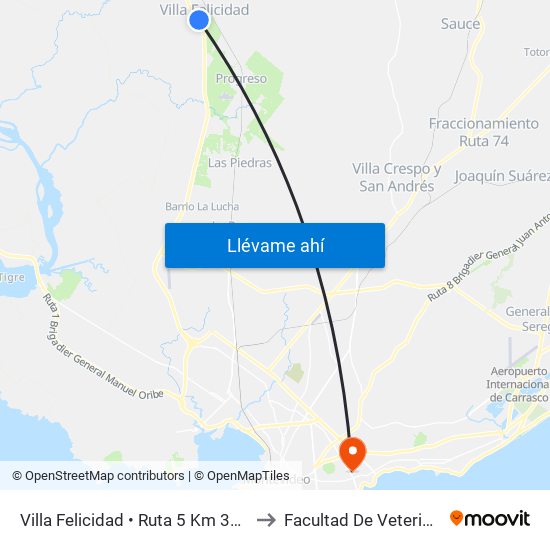 Villa Felicidad • Ruta 5 Km 32.000 to Facultad De Veterinaria map