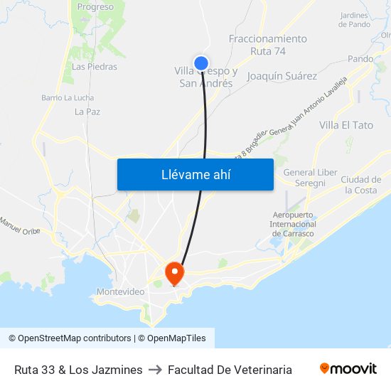 Ruta 33 & Los Jazmines to Facultad De Veterinaria map
