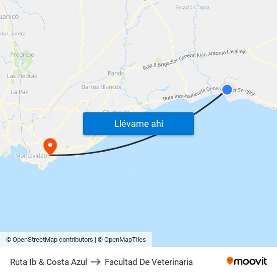 Ruta Ib & Costa Azul to Facultad De Veterinaria map