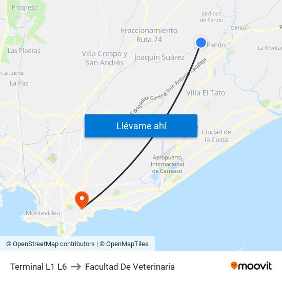 Terminal L1 L6 to Facultad De Veterinaria map