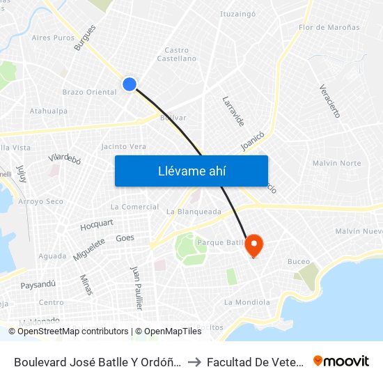 Boulevard José Batlle Y Ordóñez, 3900 to Facultad De Veterinaria map