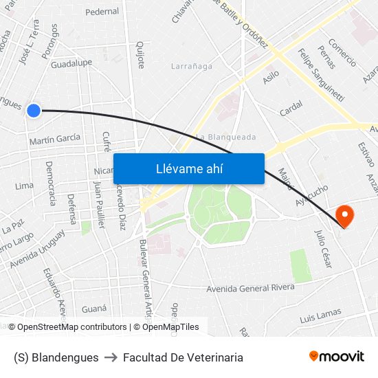 (S) Blandengues to Facultad De Veterinaria map