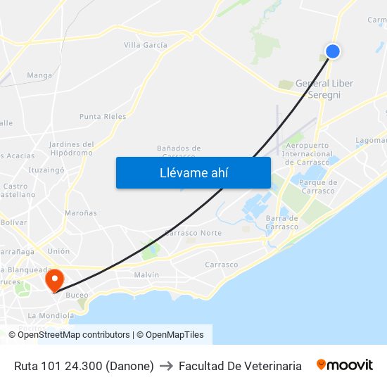 Ruta 101 24.300 (Danone) to Facultad De Veterinaria map