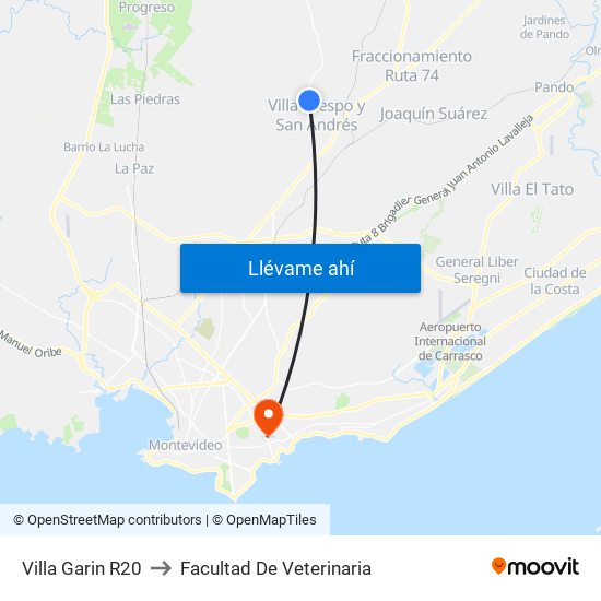 Villa Garin R20 to Facultad De Veterinaria map