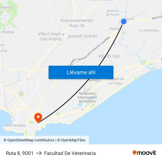 Ruta 8, 9001 to Facultad De Veterinaria map