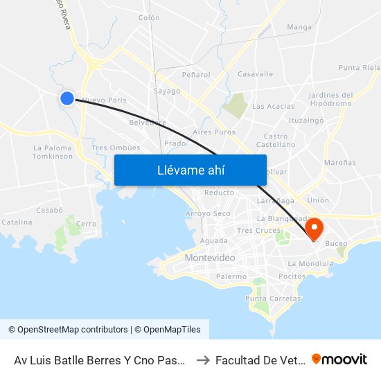 Av Luis Batlle Berres Y Cno Paso De La Arena to Facultad De Veterinaria map