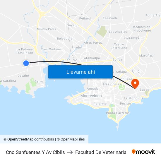 Cno Sanfuentes Y Av Cibils to Facultad De Veterinaria map