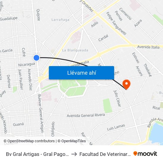 Bv Gral Artigas - Gral Pagola to Facultad De Veterinaria map