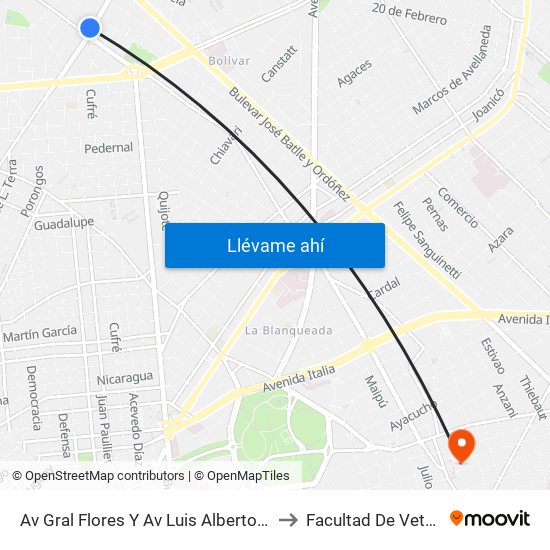 Av Gral Flores Y Av Luis Alberto De Herrera to Facultad De Veterinaria map