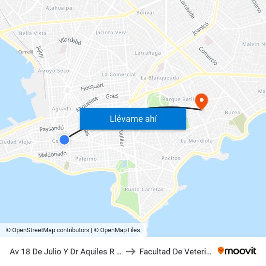 Av 18 De Julio Y Dr Aquiles R Lanza to Facultad De Veterinaria map