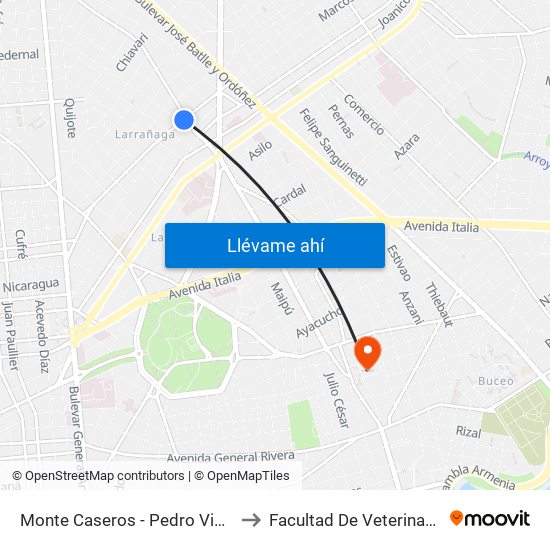Monte Caseros - Pedro Vidal to Facultad De Veterinaria map