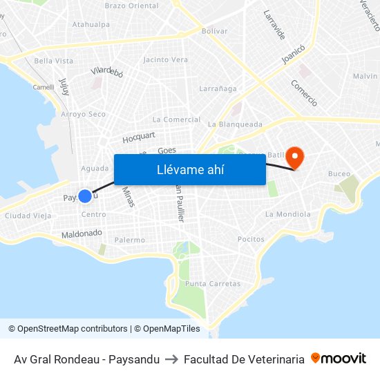 Av Gral Rondeau - Paysandu to Facultad De Veterinaria map