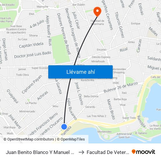 Juan Benito Blanco Y Manuel V Pagola to Facultad De Veterinaria map