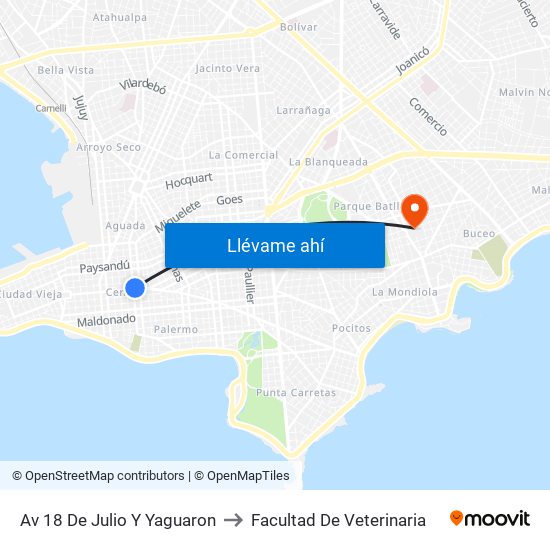 Av 18 De Julio Y Yaguaron to Facultad De Veterinaria map