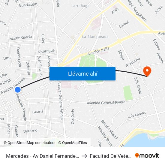 Mercedes - Av Daniel Fernandez Crespo to Facultad De Veterinaria map