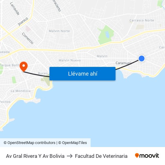 Av Gral Rivera Y Av Bolivia to Facultad De Veterinaria map