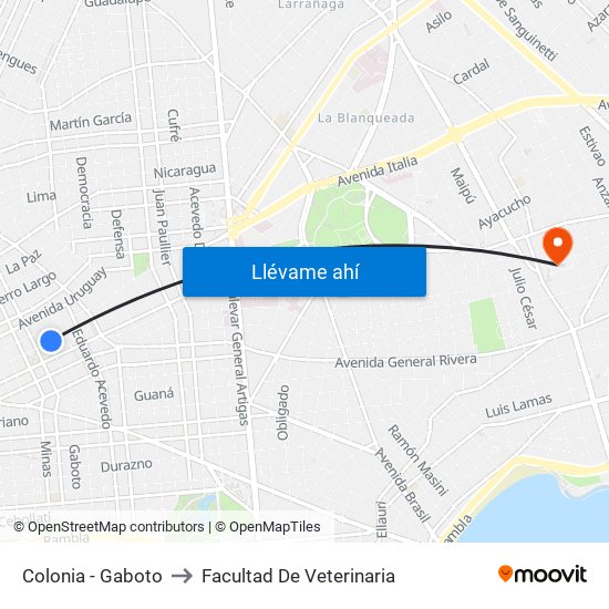 Colonia - Gaboto to Facultad De Veterinaria map