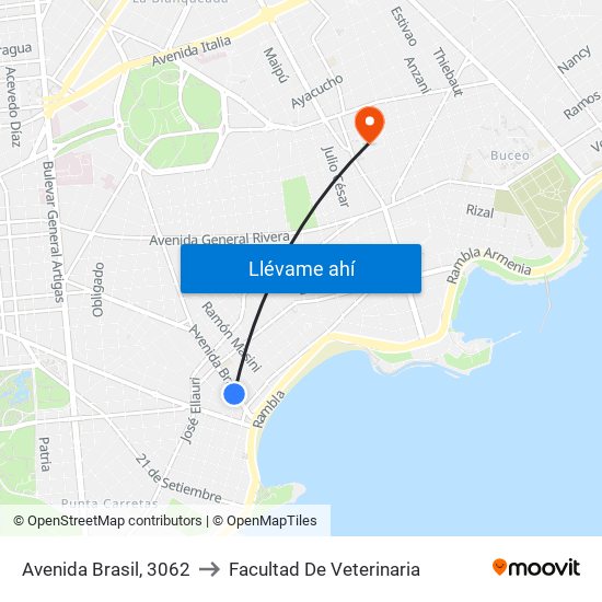 Avenida Brasil, 3062 to Facultad De Veterinaria map