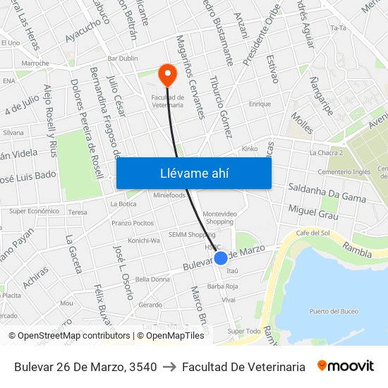 Bulevar 26 De Marzo, 3540 to Facultad De Veterinaria map