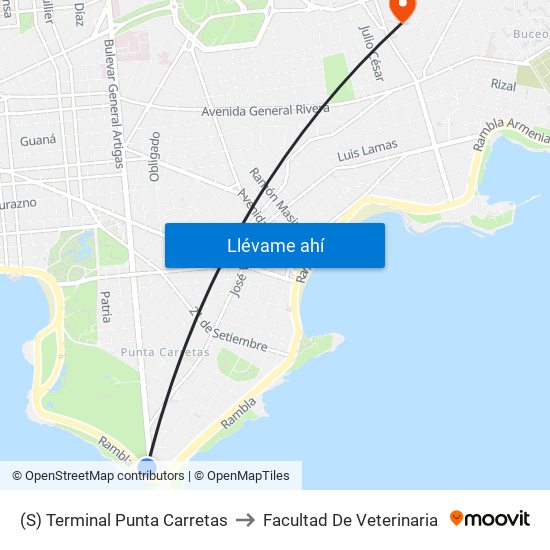 (S) Terminal Punta Carretas to Facultad De Veterinaria map