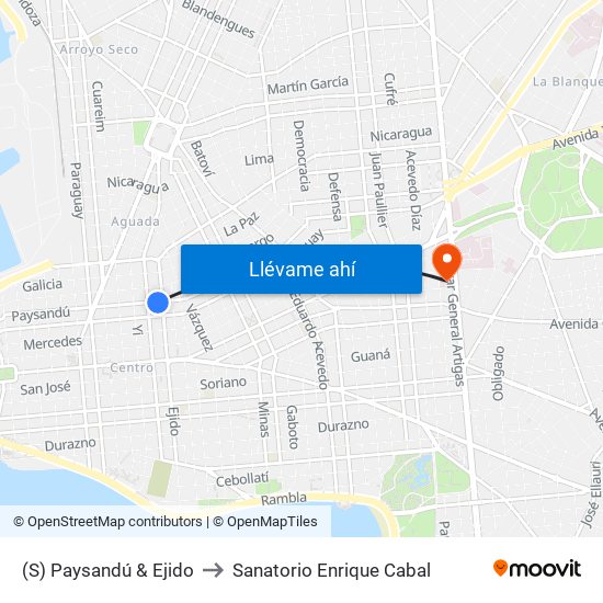 (S) Paysandú & Ejido to Sanatorio Enrique Cabal map
