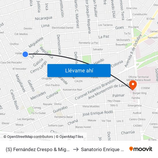 (S) Fernández Crespo & Miguelete to Sanatorio Enrique Cabal map