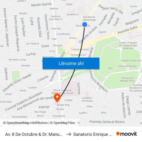 Av. 8 De Octubre & Dr. Manuel Albo to Sanatorio Enrique Cabal map