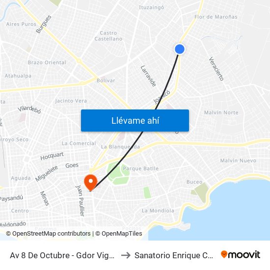 Av 8 De Octubre - Gdor Vigodet to Sanatorio Enrique Cabal map