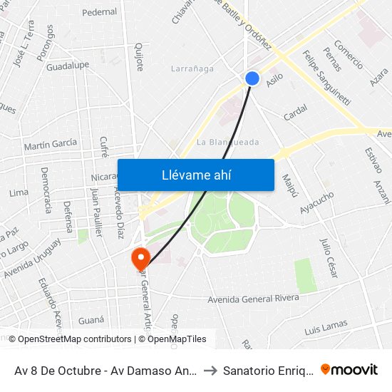 Av 8 De Octubre - Av Damaso Antonio Larrañaga to Sanatorio Enrique Cabal map