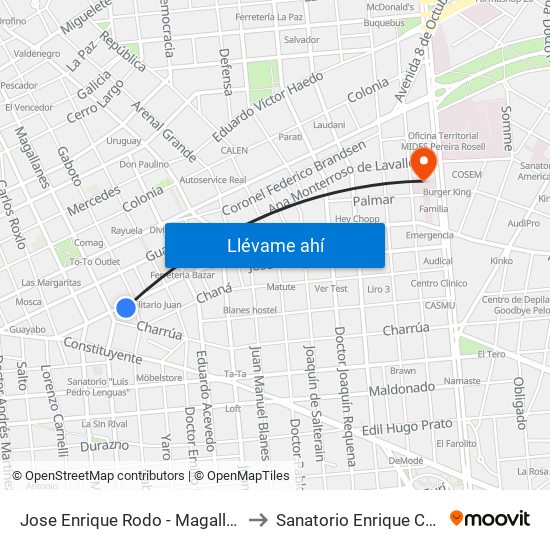 Jose Enrique Rodo - Magallanes to Sanatorio Enrique Cabal map