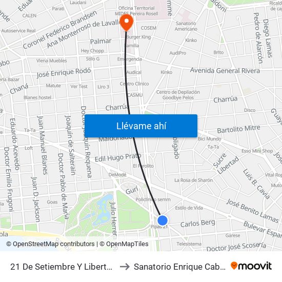 21 De Setiembre Y Libertad to Sanatorio Enrique Cabal map