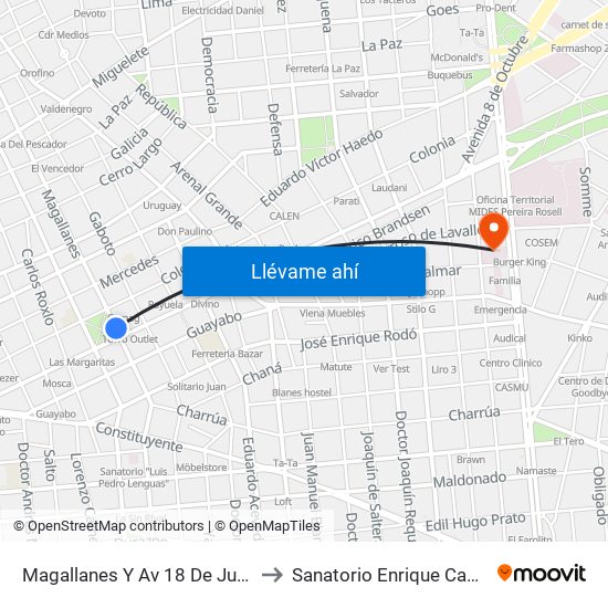 Magallanes Y Av 18 De Julio to Sanatorio Enrique Cabal map