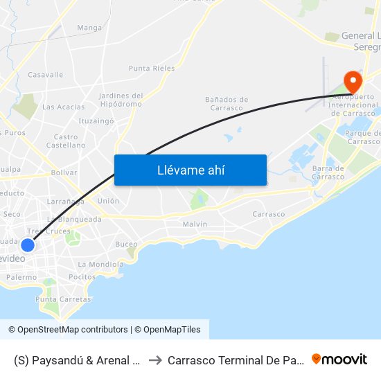 (S) Paysandú & Arenal Grande to Carrasco Terminal De Pasajeros map