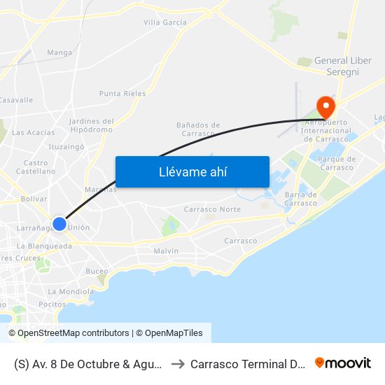(S) Av. 8 De Octubre & Agustina Contucci to Carrasco Terminal De Pasajeros map
