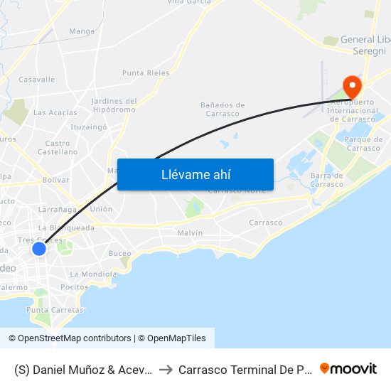 (S) Daniel Muñoz & Acevedo Díaz to Carrasco Terminal De Pasajeros map