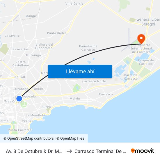 Av. 8 De Octubre & Dr. Manuel Albo to Carrasco Terminal De Pasajeros map