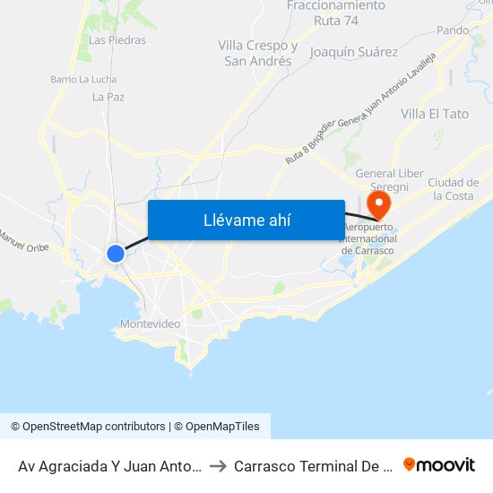 Av Agraciada Y Juan Antonio Artigas to Carrasco Terminal De Pasajeros map