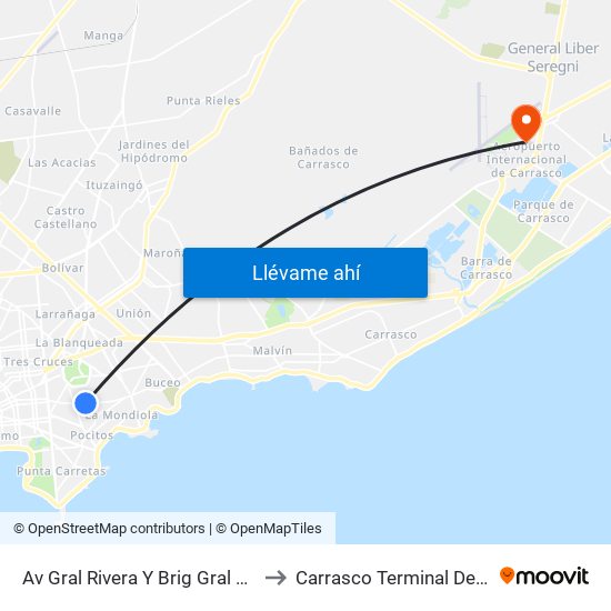 Av Gral Rivera Y Brig Gral Diego Lamas to Carrasco Terminal De Pasajeros map