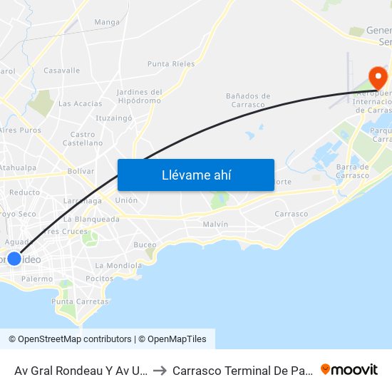 Av Gral Rondeau Y Av Uruguay to Carrasco Terminal De Pasajeros map