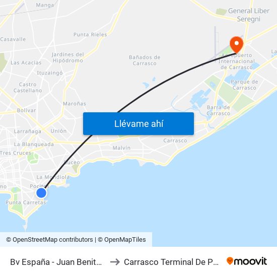 Bv España - Juan Benito Blanco to Carrasco Terminal De Pasajeros map