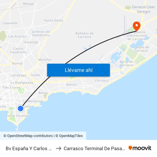 Bv España Y Carlos Berg to Carrasco Terminal De Pasajeros map