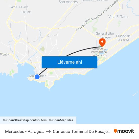 Mercedes - Paraguay to Carrasco Terminal De Pasajeros map