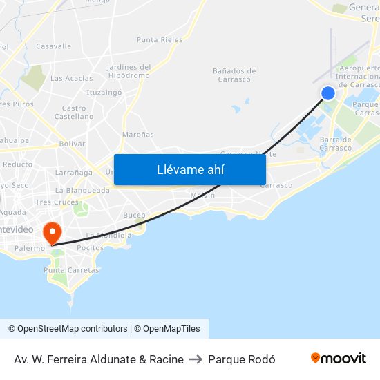Av. W. Ferreira Aldunate & Racine to Parque Rodó map