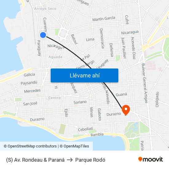 (S) Av. Rondeau & Paraná to Parque Rodó map