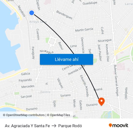Av. Agraciada Y Santa Fe to Parque Rodó map