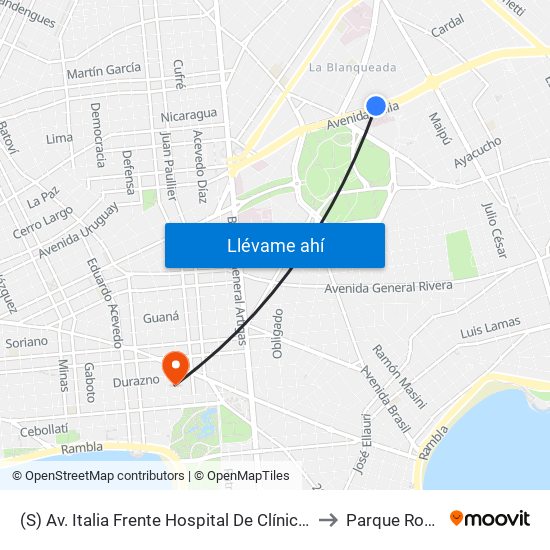 (S) Av. Italia Frente Hospital De Clínicas to Parque Rodó map